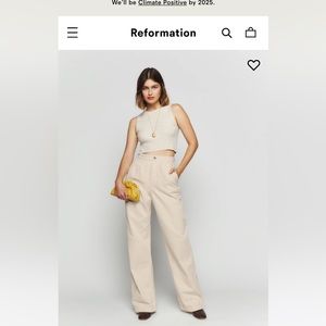 REFORMATION Montauk almond Pleated High Rise Twill Pants size 27 nwt